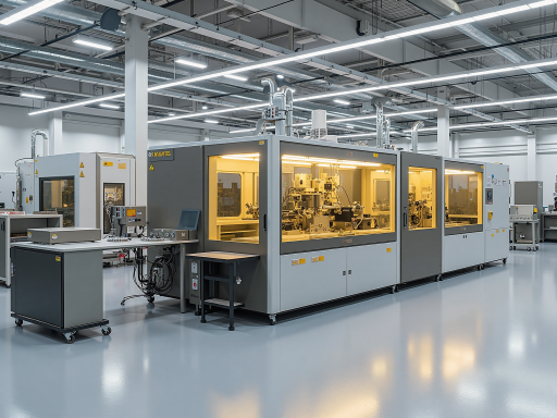 Advanced PCB manufacturing facility with state-of-the-art equipment, automated production lines, clean room environment, precision machinery operation, high-tech manufacturing process