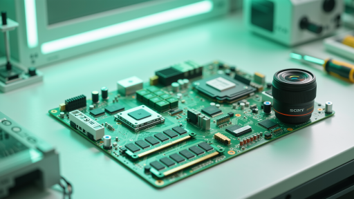 AI camera module PCB with image sensor, ISP processor, memory components, high-speed interface connectors, professional security and surveillance camera electronics